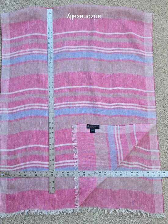NWOT Brooks Brothers Linen Striped Scarf Pink, White & Blue - Picture 6 of 8